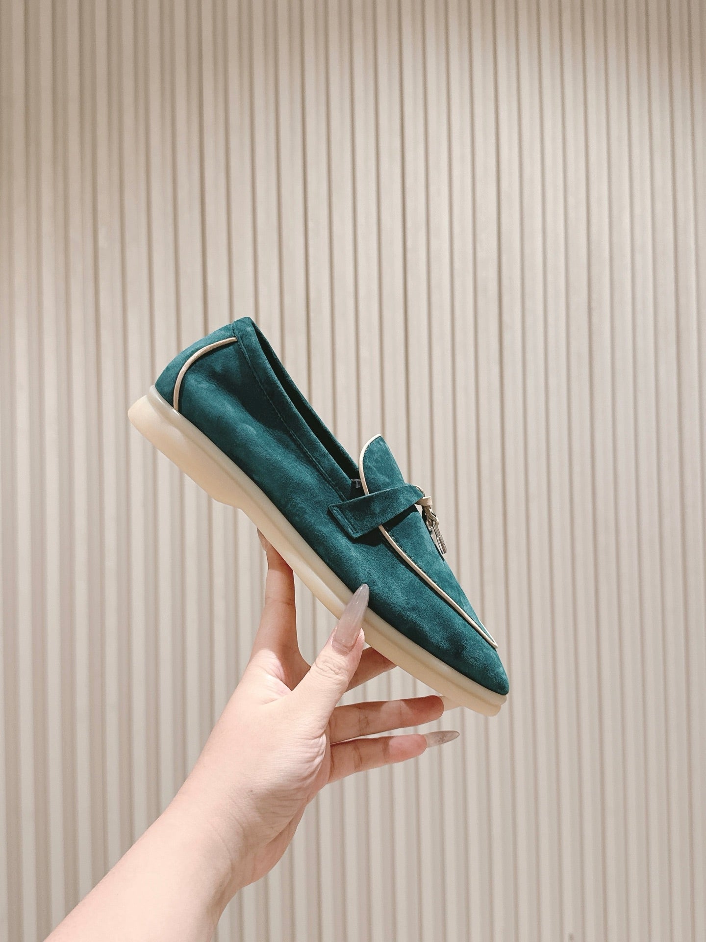 LP LOAFERS 25S IN OCEAN GREEN-BLUE SUEDE WITH SILVER HARDWARE