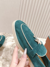 LP LOAFERS 25S IN OCEAN GREEN-BLUE SUEDE WITH SILVER HARDWARE