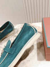 LP LOAFERS 25S IN OCEAN GREEN-BLUE SUEDE WITH SILVER HARDWARE