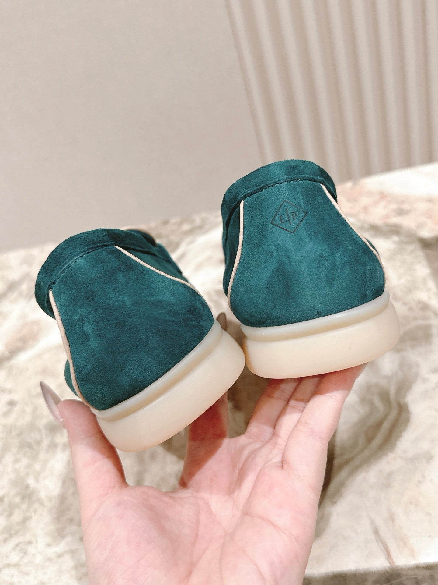 LP LOAFERS 25S IN OCEAN GREEN-BLUE SUEDE WITH SILVER HARDWARE