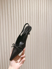 BALENCIAGA 25S HIGH SLINGBACK IN BLACK CALFSKIN WITH SMALL BOW