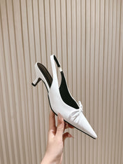 BALENCIAGA 25S HIGH SLINGBACK IN WHITE CALFSKIN WITH SMALL BOW