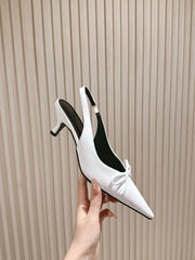 BALENCIAGA 25S HIGH SLINGBACK IN WHITE CALFSKIN WITH SMALL BOW
