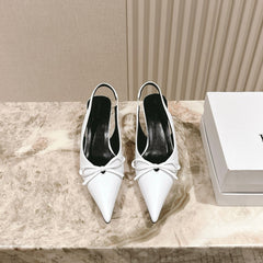BALENCIAGA 25S HIGH SLINGBACK IN WHITE CALFSKIN WITH SMALL BOW