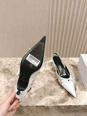 BALENCIAGA 25S HIGH SLINGBACK IN WHITE CALFSKIN WITH SMALL BOW