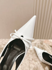 BALENCIAGA 25S HIGH SLINGBACK IN WHITE CALFSKIN WITH SMALL BOW