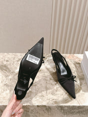 BALENCIAGA 25S HIGH SLINGBACK IN BLACK SATIN WITH SMALL BOW