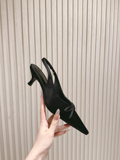 BALENCIAGA 25S HIGH SLINGBACK IN BLACK SATIN WITH SMALL BOW
