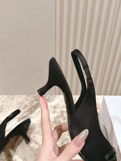 BALENCIAGA 25S HIGH SLINGBACK IN BLACK SATIN WITH SMALL BOW