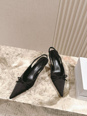 BALENCIAGA 25S HIGH SLINGBACK IN BLACK SATIN WITH SMALL BOW
