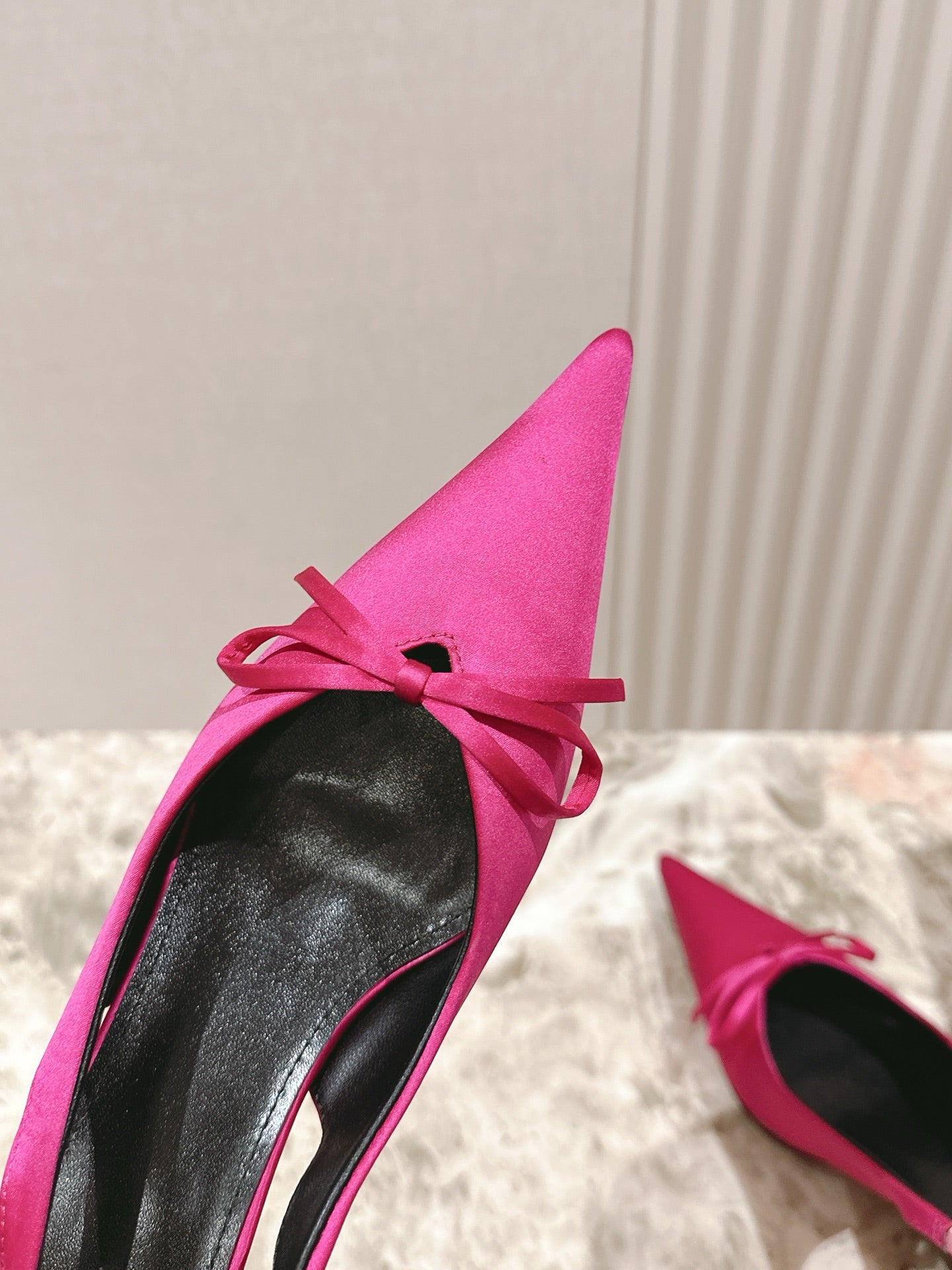 BALENCIAGA 25S HIGH SLINGBACK IN DARK PINK SATIN WITH SMALL BOW