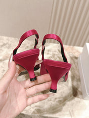 BALENCIAGA 25S HIGH SLINGBACK IN DARK PINK SATIN WITH SMALL BOW