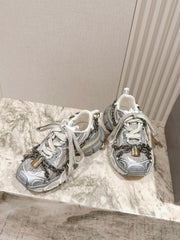 BALENCIAGA 25S 3XL SNEAKERS CHAIN-PADLOCK IN BEIGE MESH FABRIC AND SILVER PU