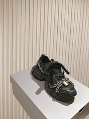 BALENCIAGA 25S 3XL SNEAKERS CHAIN-PADLOCK IN BLACK MESH FABRIC AND PU
