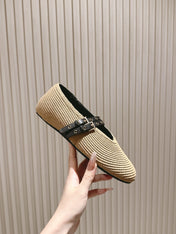 ALAIA MARY JANE 25S IN BEIGE RAFFIA AND BLACK LAMBSKIN WITH SILVER HARDWARE