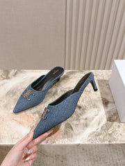 CELINE 25S ALMA TRIOMPHE MULE 45MM IN DENIM SILVER HARDWARE