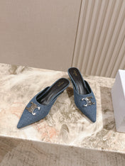 CELINE 25S ALMA TRIOMPHE MULE 45MM IN DENIM SILVER HARDWARE