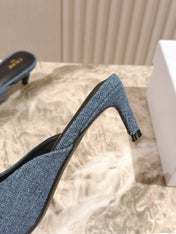 CELINE 25S ALMA TRIOMPHE MULE 45MM IN DENIM SILVER HARDWARE
