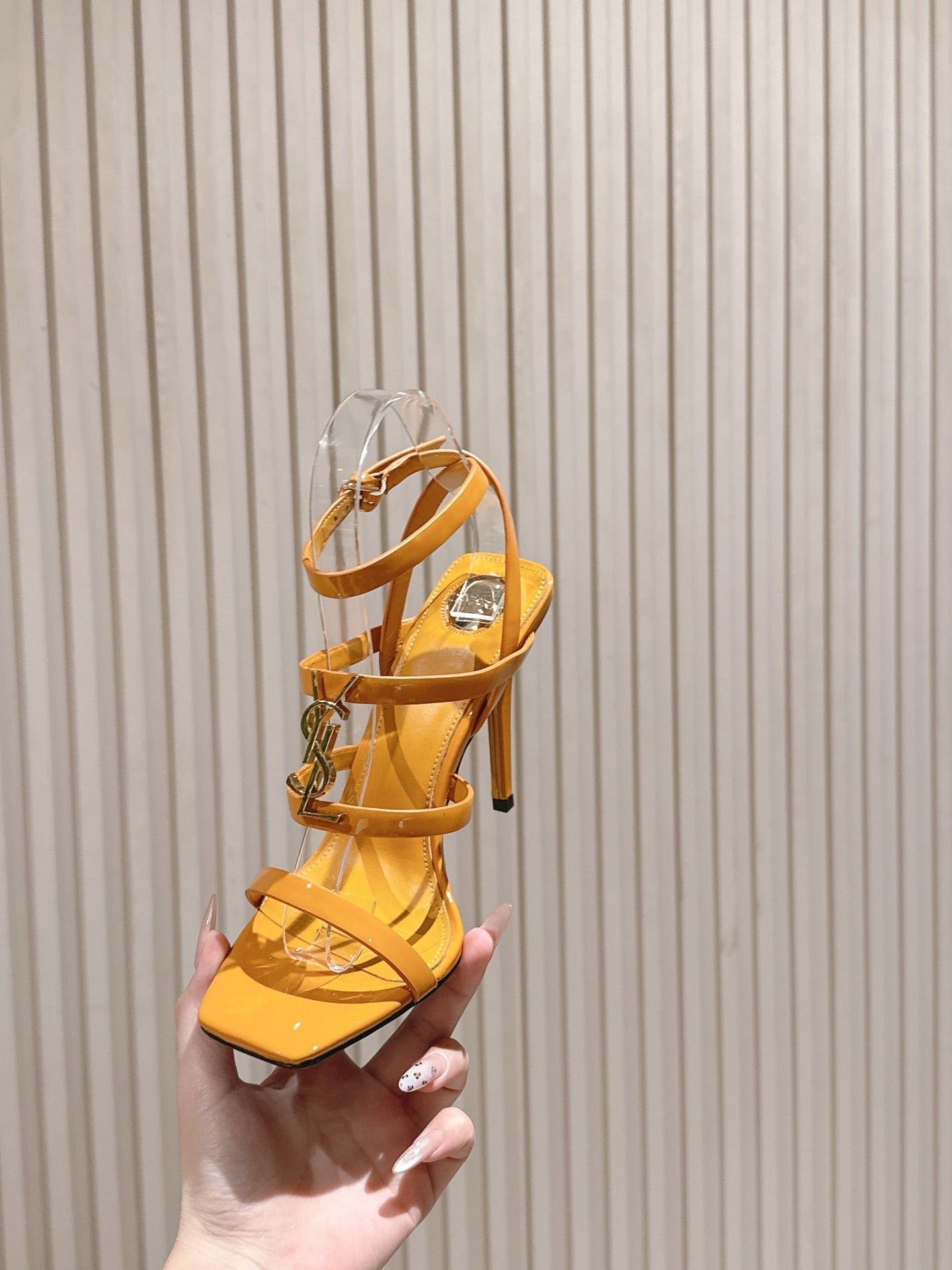 YSL 25S STILETTO HIGH-HEEL SANDALS 100 MM IN DARK ORANGE LAMBSKIN WITH GOLD HARDWARE