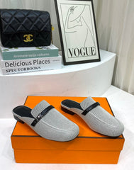 IENA MULE  GRAY CANVAS AND BLACK CALFSKIN