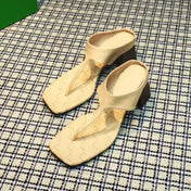 MARELLA THONG IN PALE YELLOW CALFSKIN WITH SIGNATURE INTRECCIATO INSOLE