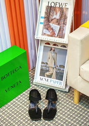 MARELLA THONG IN BLACK CALFSKIN WITH SIGNATURE INTRECCIATO INSOLE