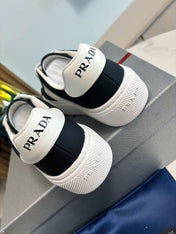 PRADA 25S LEATHER LOGO OUTLET SNEAKERS BLUISH BLACK CALFSKIN