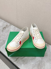 ELIOT SNEAKER IN WHITE MIX CHERRY RED CANVAS AND CALFSKIN