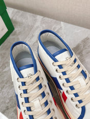 ELIOT SNEAKER IN WHITE CANVAS WITH NAVY BLUE CALFSKIN