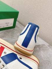 ELIOT SNEAKER IN WHITE CANVAS WITH NAVY BLUE CALFSKIN