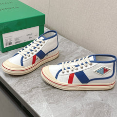 ELIOT SNEAKER IN WHITE CANVAS WITH NAVY BLUE CALFSKIN