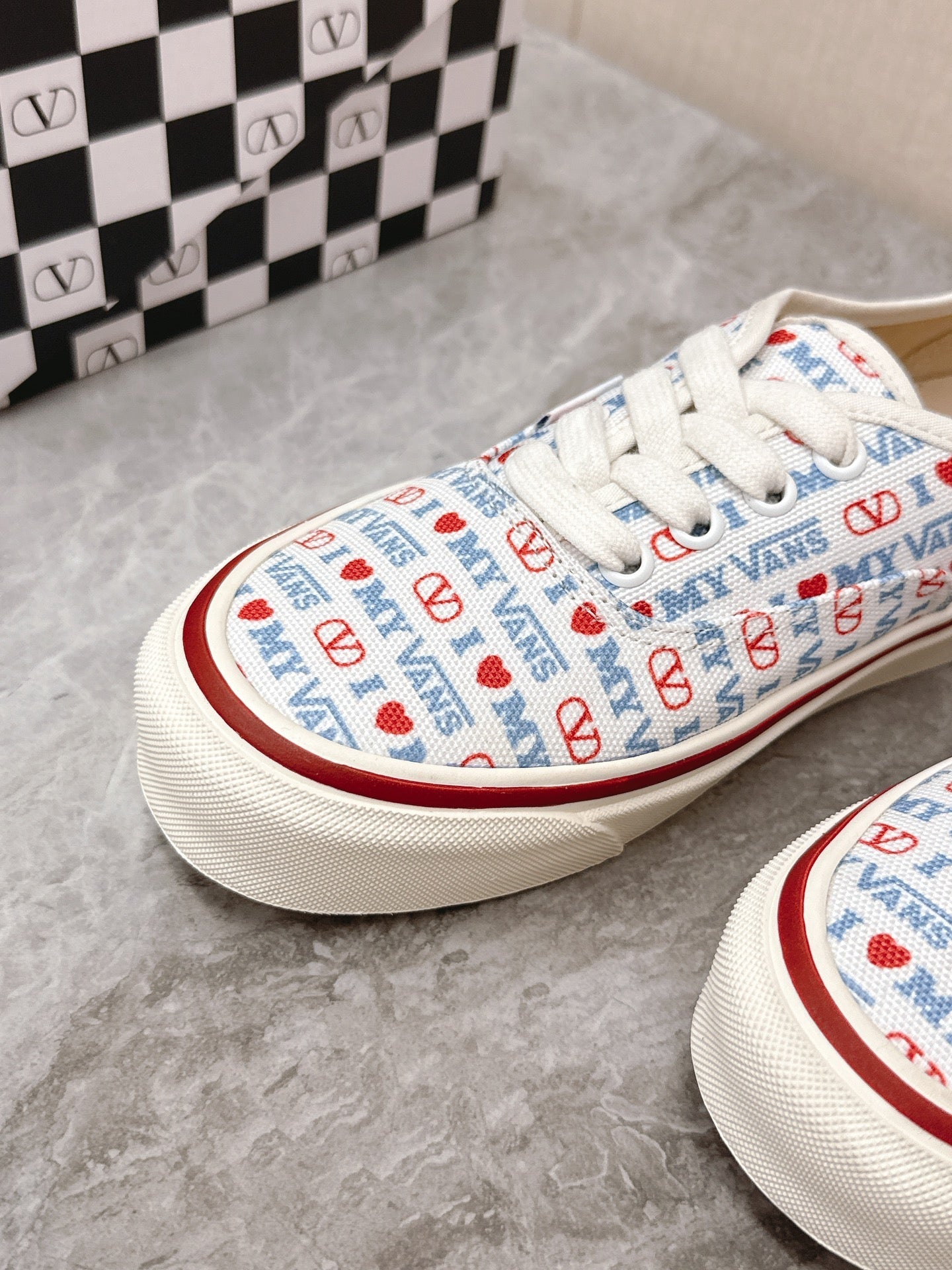 VALENTINO 25S GARAVANI X VANS SNEAKERS IN WHITE MIX BLUE CANVAS