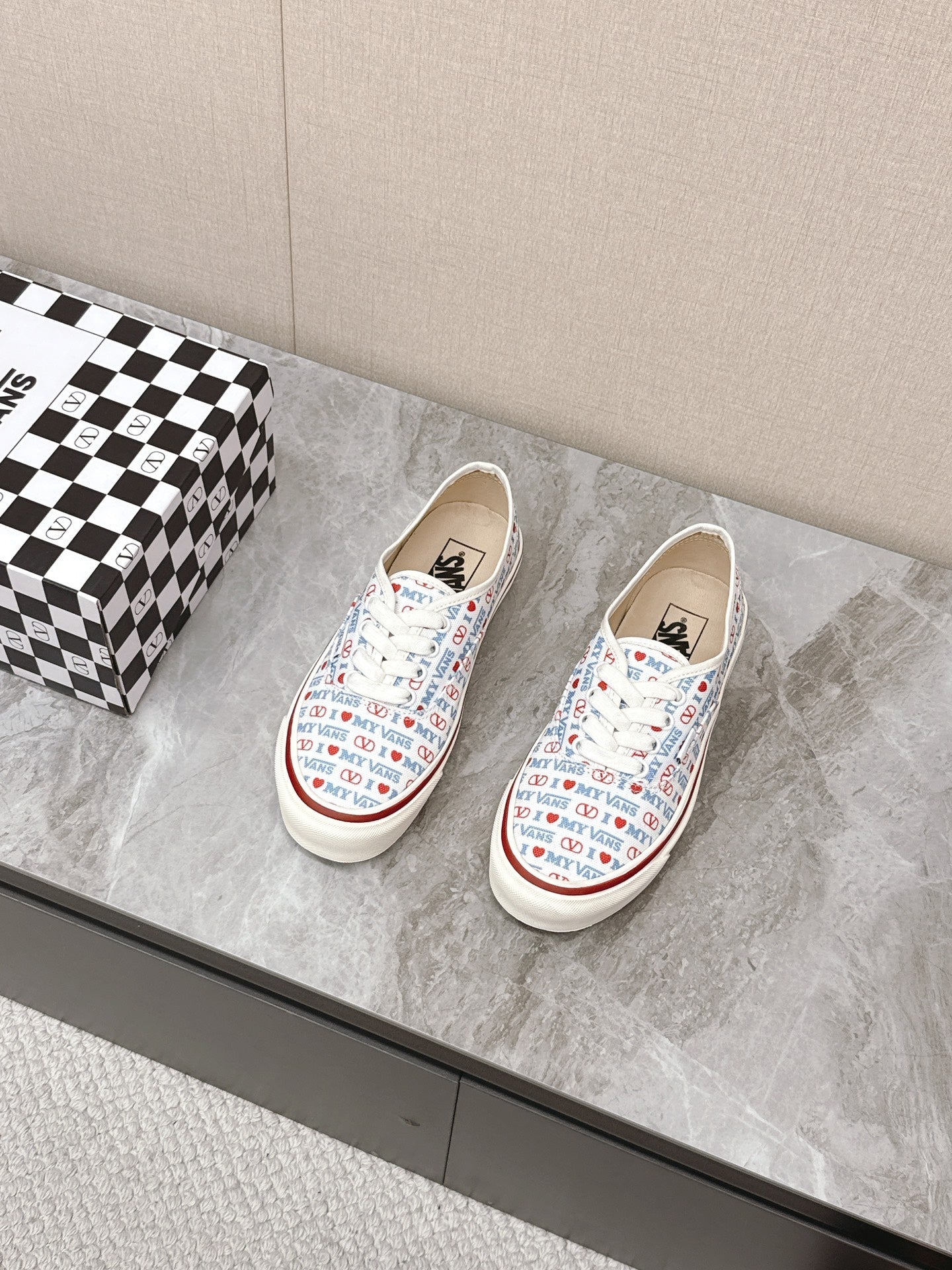 VALENTINO 25S GARAVANI X VANS SNEAKERS IN WHITE MIX BLUE CANVAS