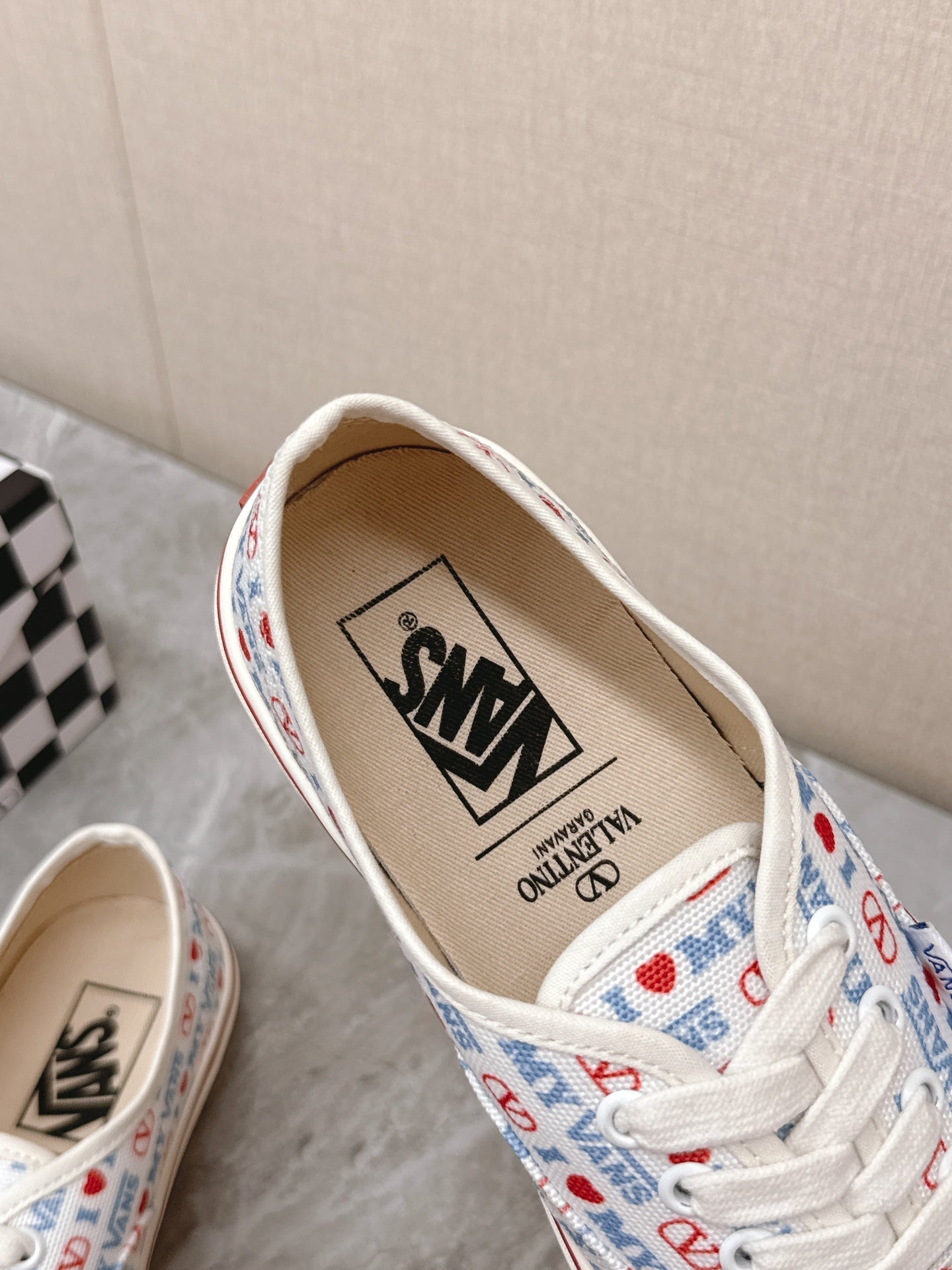 VALENTINO 25S GARAVANI X VANS SNEAKERS IN WHITE MIX BLUE CANVAS