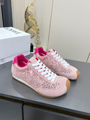 LOEWE 26S RUNNER 2.0 SNEAKERS IN LIGHT PINK SUEDE AND ANAGRAM JACQUARD