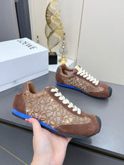 LOEWE 26S RUNNER 2.0 SNEAKERS IN DARK BROWN SUEDE AND ANAGRAM JACQUARD