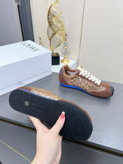 LOEWE 26S RUNNER 2.0 SNEAKERS IN DARK BROWN SUEDE AND ANAGRAM JACQUARD