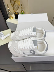LOEWE 26S RUNNER 2.0 SNEAKERS IN LIGHT GREY SUEDE AND WHITE MESH FABRIC