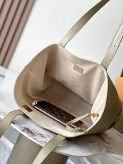 LOW KEY CABAS 47 IN BEIGE GRAINED CALFSKIN GOLD BUCKLE