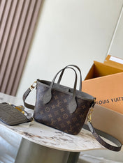 NEVERFULL BANDOULIÈRE INSIDE OUT BB 24 IN BROWN MONOGRAM CANVAS AND GRAY CALFSKIN