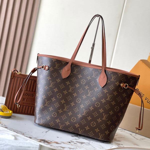 NEVERFULL INSIDE OUT MM 31 IN BROWN MONOGRAM CANVAS AND CALFSKIN TRIM