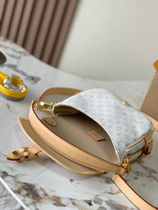 SAUMUR BB 20 WHITE MONOGRAM MINI JACQUARD AND LEATHER TRIM GOLD HARDWARE