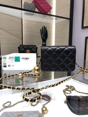 MINI FLAP BAG 12 IN BLACK QUILTED LAMBSKIN GOLD HARDWARE