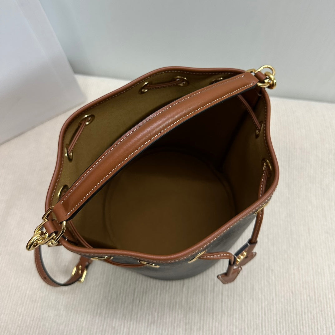 CLARA BAG 24 IN BLACK TRIOMPHE CANVAS AND BROWN CALFSKIN TRIM