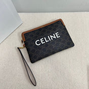 SMALL POUCH 25 IN BLACK TRIOMPHE CANVAS AND BROWN CALFSKIN WITH CELINE PRINT