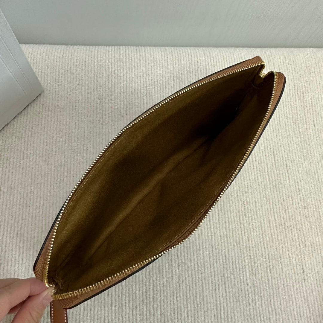 SMALL POUCH 25 IN BLACK TRIOMPHE CANVAS AND BROWN CALFSKIN WITH CELINE PRINT