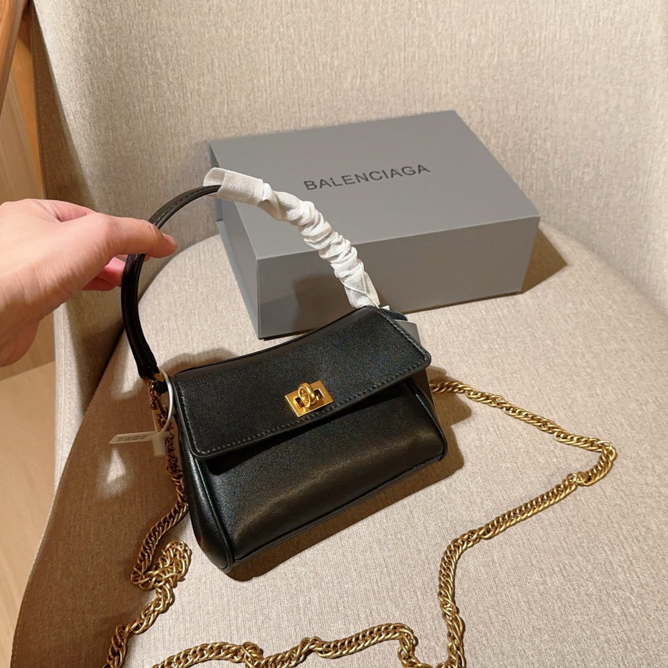 RODEO NANO BAG WITH CHAIN 17 IN BLACK SMOOTH CALFSKIN GOLD HARDWARE