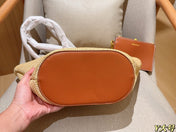 PALMETTO TOTE BAG 25 IN BEIGE WOVEN RAFFIA BROWN CALFSKIN TRIM