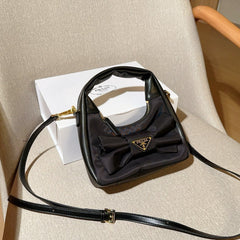 TESSUTO MINI BAG 20 IN BLACK RE-NYLON MIX CALFSKIN WITH BOW