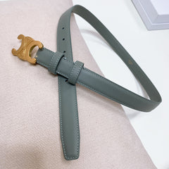 CL MEDIUM 25 MM TRIOMPHE BELT IN GRAY GREEN LEATHER GOLD HARDWARE